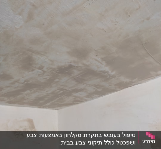 תקרה וקירות עם סימני צבע וטיח